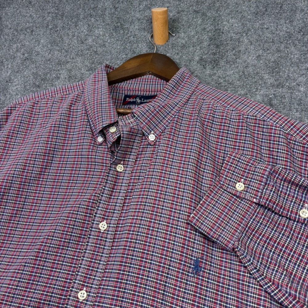 Ralph Lauren Button Down Shirt Mens 3X Big Red Plaid Long Sleeve Pony Logo 0020